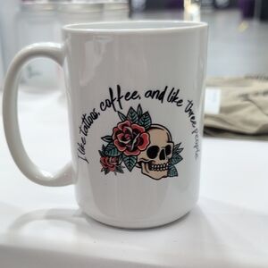 White Ceramic Mug with Skull & Rose Graphic
